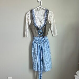 Elegant Blue and White Lace Dress